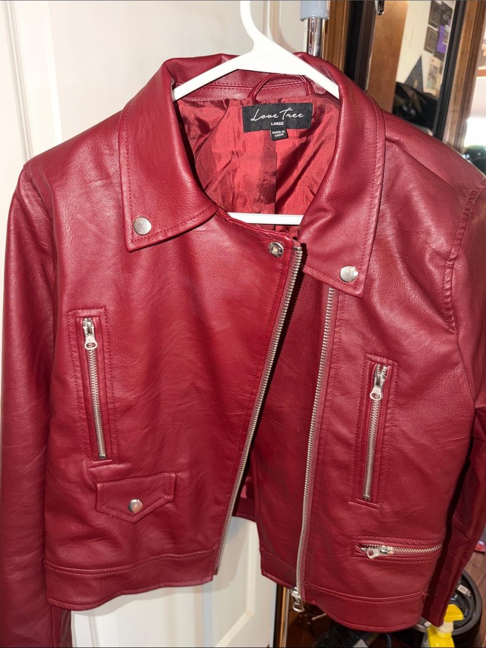 Love Tree Burgundy Faux Leather Moto Jacket